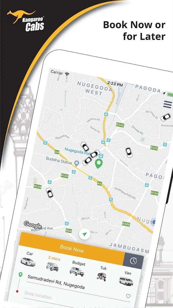 Kangaroo Cabs: Android · Ride booking