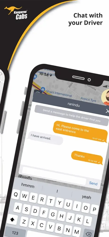 Kangaroo Cabs: iOS · Driver chat