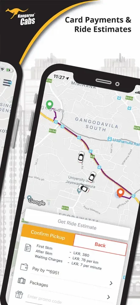 Kangaroo Cabs: iOS · Fare estimates and payments